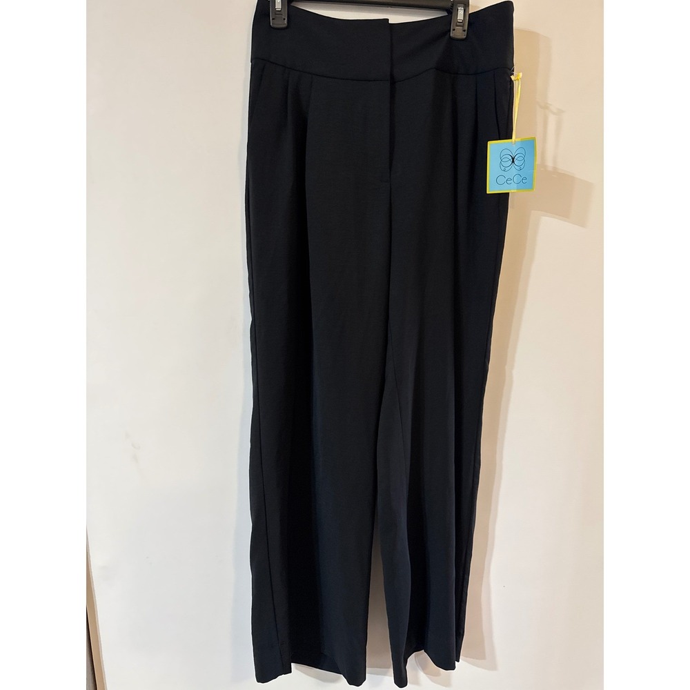 CeCe Black Wide Leg Pleated‎ High Rise Trousers Dress Pants Womens Size 12 NEW
